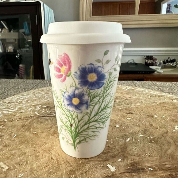 Lenox Butterfly Meadow Flutter‎ Thermal Travel Mug Porcalain 10 oz NEW - Picture 2 of 8